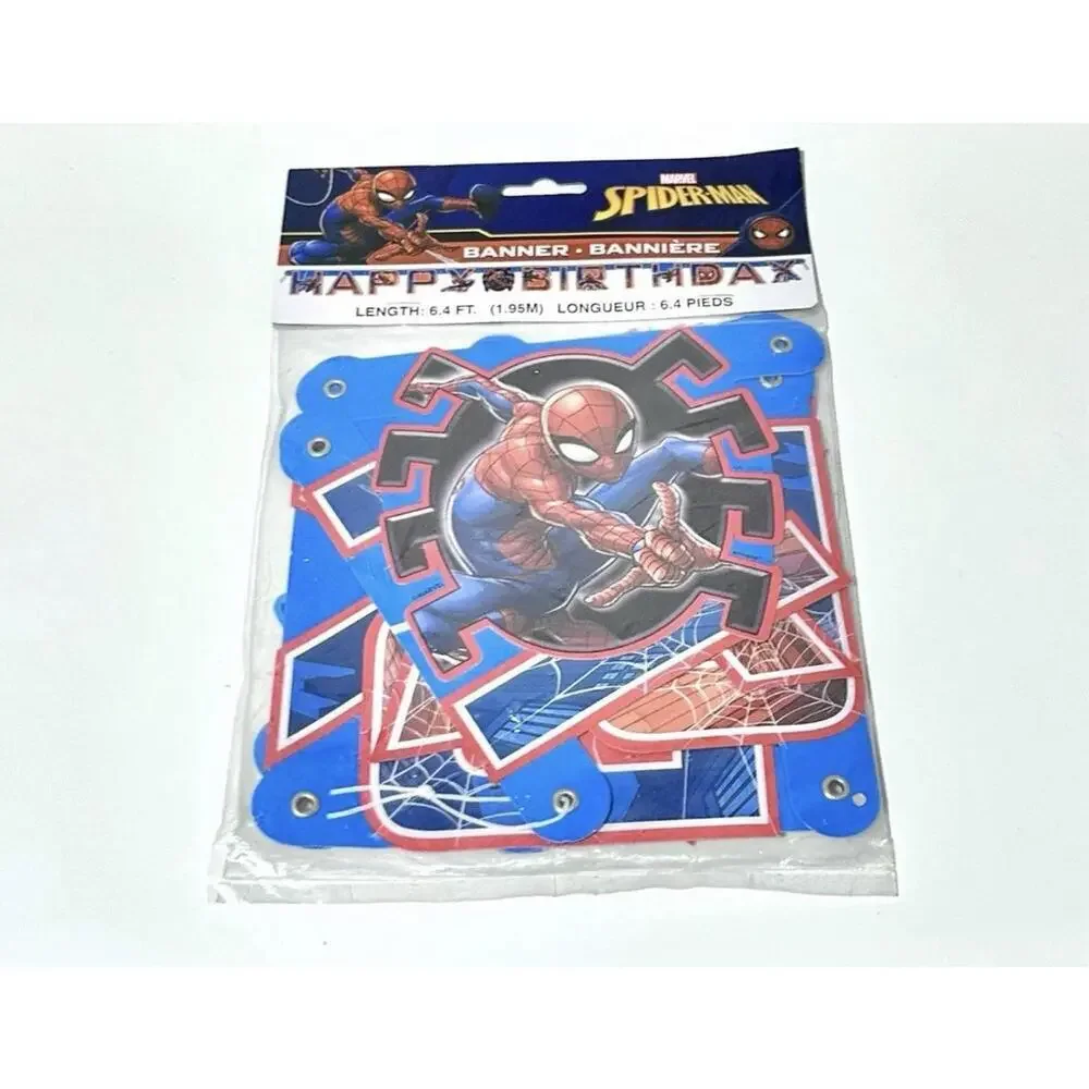 Marvel Spiderman Birthday Table Cover 54inX84in & 6.4FT Birthday Banner Set NEW